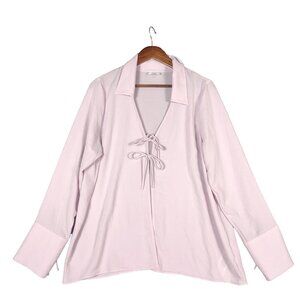 Wilfred Aritzia Favor Blouse Women's XL Lavender Sheer Tie-Front Long Sleeve